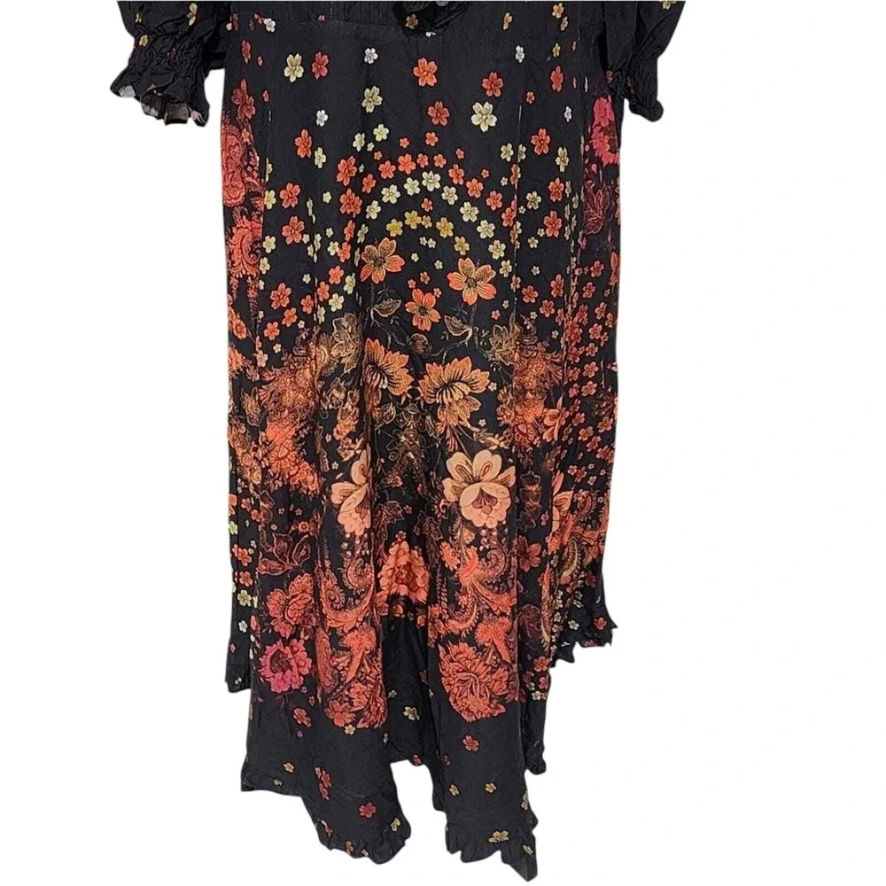 Free People Talsey ruffled‎ Maxi Dress in black combo size small